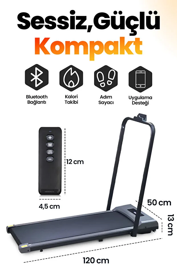 Bluetoothlu Katlanabilir Uzaktan Kumandalı Yürüme ve Koşu Bandı | Portatif Sessiz Akıllı Kullanım